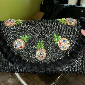 Embellished Black Pineapple Clutch